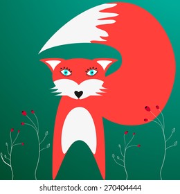 Fox illustration with flowers, illustration for kids, fairytale style, cute fox animal, vector illustration eps 10