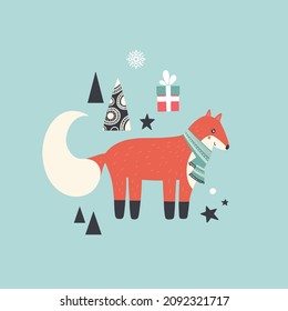 Fox illustration. Forest animal. Vector illustration in a flat style