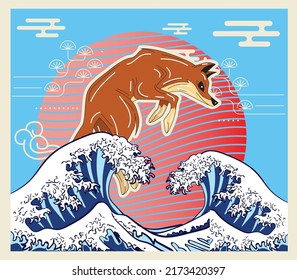 fox illustration with japanese style