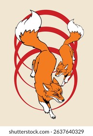 fox illustration with japanese style for kaijune event