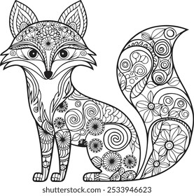 fox illustration, mandala, outline of a fox