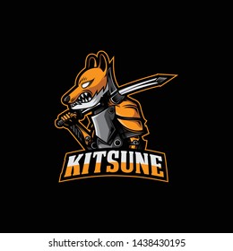 Fox illustration mascot with sword for esport or gaming logo