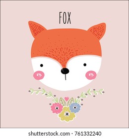 fox illustration vector for kids print tee