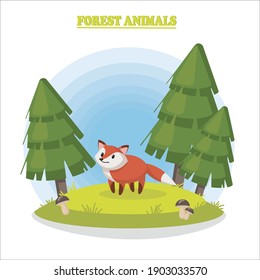 Fox isolated on white background. Flat design. Cute fox. Illustration for animation for cartoons or games. Vector illustration.