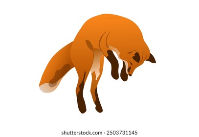 Fox isolated on white background. Bright picture of red fox for children. Vector illustration. Forest animal.