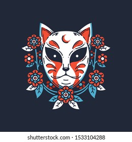 Fox Japanese mask vector illustration, can be used for Tshirt, merchandise, sticker, hoodie