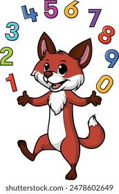 Fox juggling numbers vector illustration