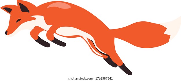 Fox jump , animal comics vector flat design illustration on white background. Concept for logo, print 