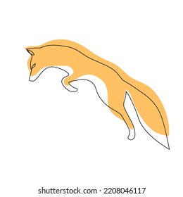 Fox Jump on the hunt. Drawing one line, minimalism style.