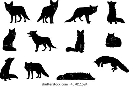 Fox, Jumping, Vector, Silhouette, Set