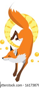 fox jumps on the background of a ring