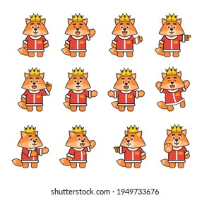 Fox king characters set showing various hand gestures. Modern vector illustration