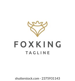 Fox king with line art style logo design template flat vector