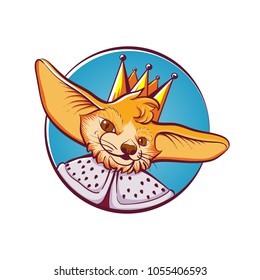 Fox king round logo design template, fox cartoon concept ,Vector colorful illustration