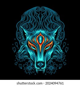 Fox Kitsune Head Illustration for your business or merchandise
