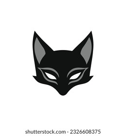 Logo de la máscara de Fox Kitsune de Animal face clipart, vector de silueta negra de la cabeza de gato, icono de dibujos animados en japón. aislado de fondo blanco.