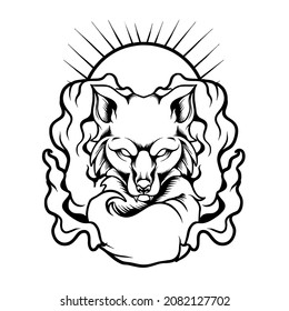 Fox Kitsune With Smoke Silhouette Illustration for your business or merchandise