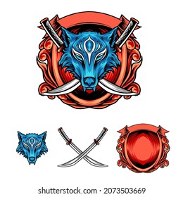 Fox Kitsune With Sword Frame Illustration for your business or merchandise