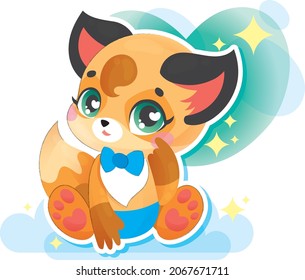 fox or kitten sitting on a cloud. Cute baby illustration for newborns.