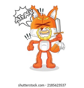 the fox knights attack with sword. cartoon mascot vector