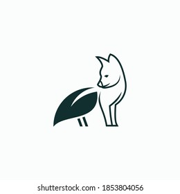 Fox and leaf logo design simple template
