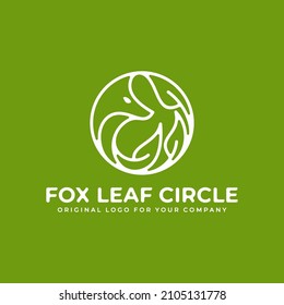 Fox and leaf logo design template.