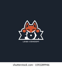 Fox lettering logo design template. Vector illustration.