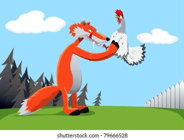 Fox is licked and keeps chicken in its claws