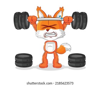 the fox lifting the barbell character. cartoon mascot vector