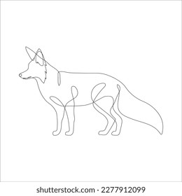 Fox in line art and abstract icon. Fox wall art decoration design. Abstract and minimalist outline fox icon. Continuous one line drawing of a fox. Vector illustration