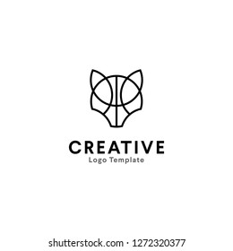 Fox line art logo design template
