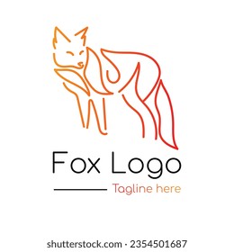 Fox line art logo vector illustration on white background with dummy text.