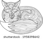 Fox in line art style for coloring book. Fox graphic with lines in mandala style