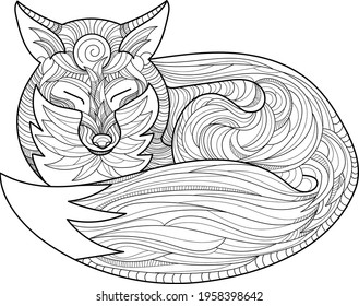 Fox in line art style for coloring book. Fox graphic with lines in mandala style