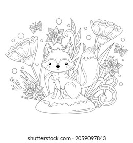 Libro de coloreado de dibujo de línea Fox
