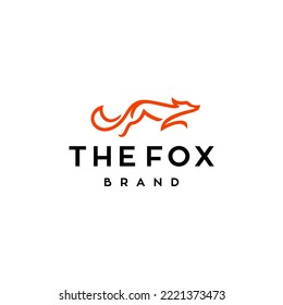 fox line logo. simple vector line art of abstract orange fox logo design jumping and running, fox wall art design, minimal line logo icon illustration isolated on white background