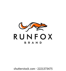 fox line logo. simple vector line art of abstract orange fox logo design jumping and running, fox wall art design, minimal line logo icon illustration isolated on white background