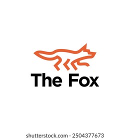 fox line logo. simple vector line art of abstract orange fox logo design jumping and running, fox wall art design, minimal line logo icon illustration isolated on white background