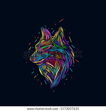the fox line pop art potrait colorful logo design with dark background