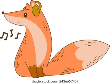 Fox Listening Music Vector Illustration