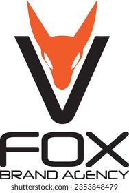 fox logo agency orange vector v letter startup design foxy cartoon