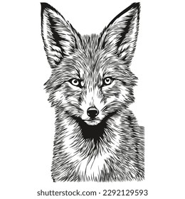 fox logo, black and white illustration hand drawing fox cub
