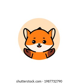 Fox logo, cute kind character. Cartoon face of animal. Vector illustration in cartoon style.