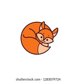 Fox logo, cute kind character.Vector illustration in cartoon style.