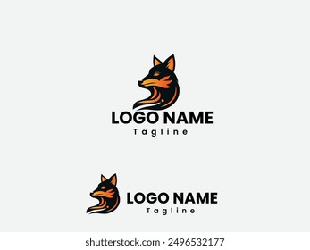 Fox logo design with a black and orange gradient color. Fox head vector illustration design. Premium fox logo art. Animale.