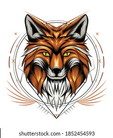 fox logo design. Illustration fox with ornament frame.