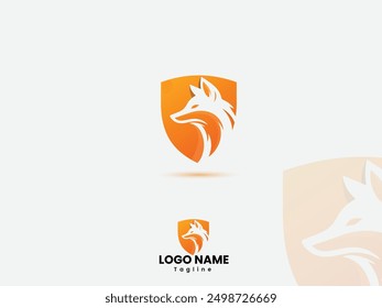 Fox logo design with shield and gradient color. Fox security logo design. Technology. Fox Guard vector template. Wolf head.