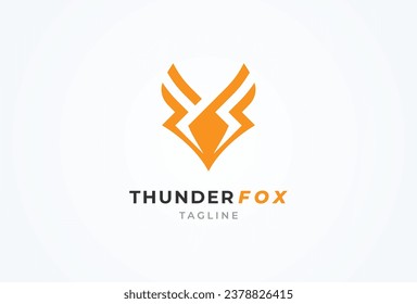 Fox logo design. thunder bolt and  Fox head combination. vector illustration