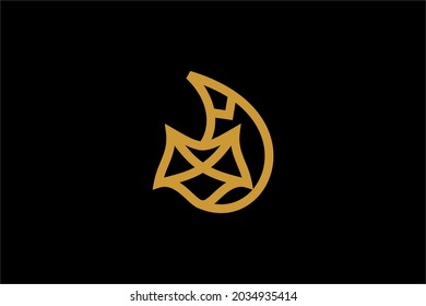 Fox logo design vector. Wild animal illustration symbol. Gold fox outline vector icon.