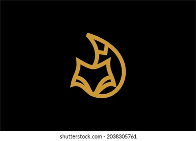 Fox logo design vector. Wild animal illustration symbol. Gold fox outline vector icon.